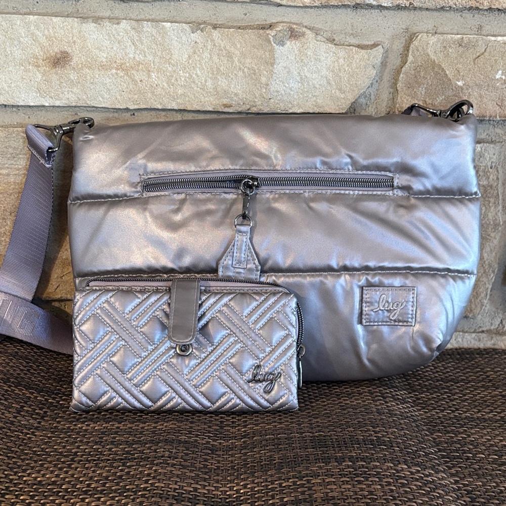 Lug Metallic Gray Crossbody Bag and Wallet